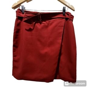 WHBM Red Side Slit Work Career Skirt Wardrobe Staple Belt with Liner